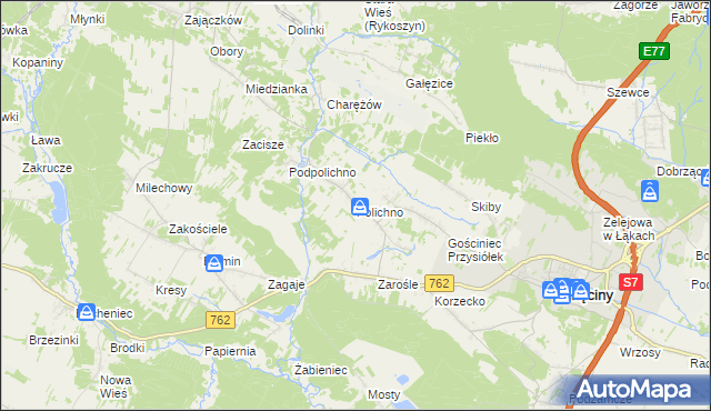 mapa Polichno gmina Chęciny, Polichno gmina Chęciny na mapie Targeo