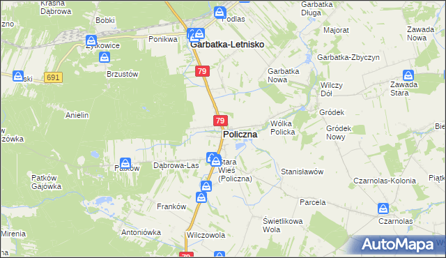 mapa Policzna powiat zwoleński, Policzna powiat zwoleński na mapie Targeo