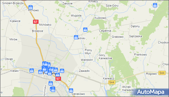 mapa Polny Młyn gmina Przasnysz, Polny Młyn gmina Przasnysz na mapie Targeo