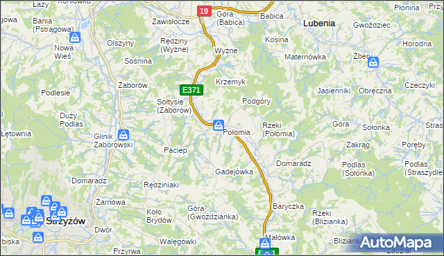 mapa Połomia gmina Niebylec, Połomia gmina Niebylec na mapie Targeo