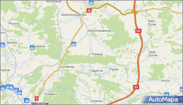 mapa Półwsie, Półwsie na mapie Targeo