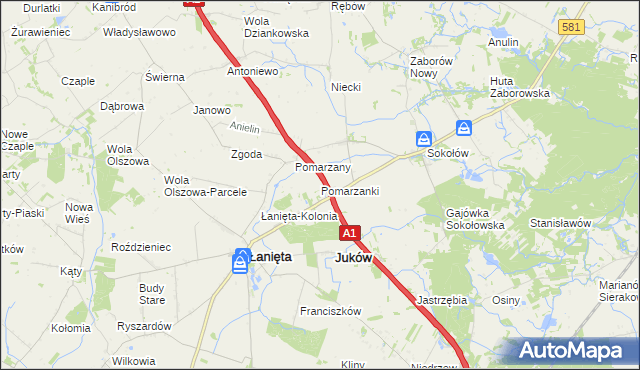 mapa Pomarzanki gmina Gostynin, Pomarzanki gmina Gostynin na mapie Targeo