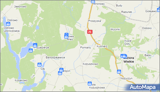 mapa Pomiany gmina Jeziora Wielkie, Pomiany gmina Jeziora Wielkie na mapie Targeo