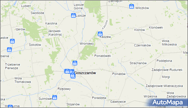 mapa Poniatówek gmina Goszczanów, Poniatówek gmina Goszczanów na mapie Targeo