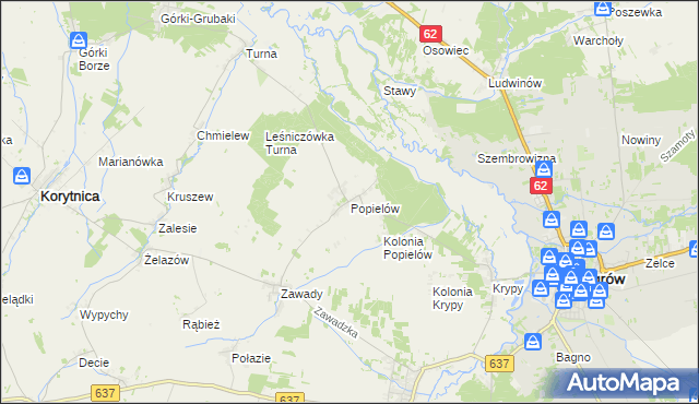 mapa Popielów gmina Liw, Popielów gmina Liw na mapie Targeo