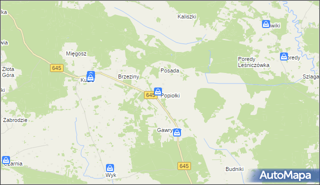 mapa Popiołki gmina Zbójna, Popiołki gmina Zbójna na mapie Targeo