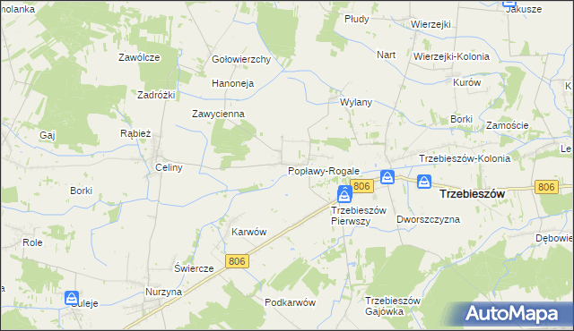 mapa Popławy-Rogale, Popławy-Rogale na mapie Targeo