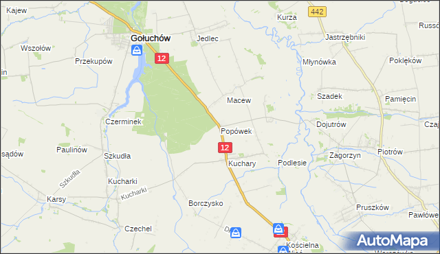 mapa Popówek gmina Gołuchów, Popówek gmina Gołuchów na mapie Targeo