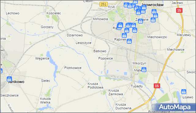 mapa Popowice gmina Inowrocław, Popowice gmina Inowrocław na mapie Targeo