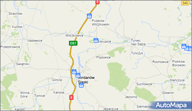 mapa Popowice gmina Jordanów Śląski, Popowice gmina Jordanów Śląski na mapie Targeo