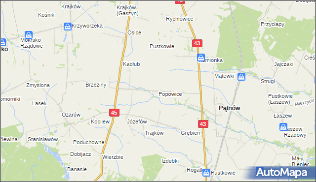 mapa Popowice gmina Pątnów, Popowice gmina Pątnów na mapie Targeo