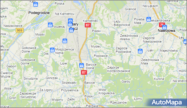 mapa Popowice gmina Stary Sącz, Popowice gmina Stary Sącz na mapie Targeo
