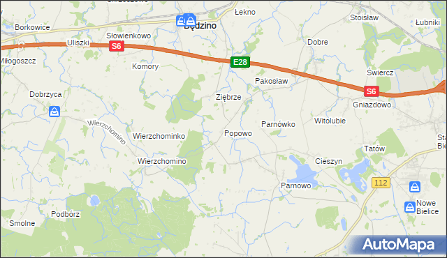mapa Popowo gmina Będzino, Popowo gmina Będzino na mapie Targeo