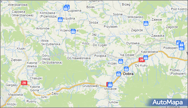 mapa Porąbka gmina Dobra, Porąbka gmina Dobra na mapie Targeo