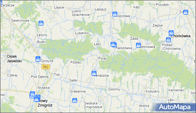 mapa Poraj gmina Chorkówka, Poraj gmina Chorkówka na mapie Targeo