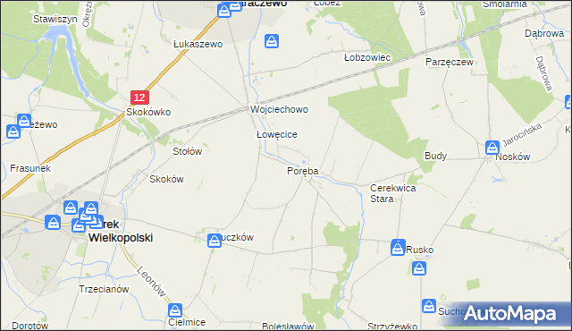 mapa Poręba gmina Jaraczewo, Poręba gmina Jaraczewo na mapie Targeo