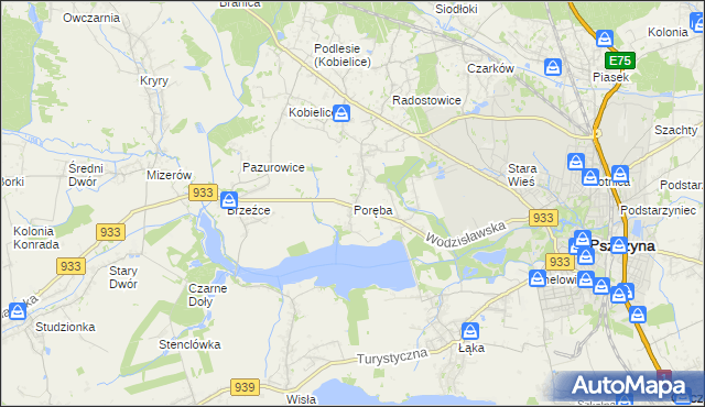 mapa Poręba gmina Pszczyna, Poręba gmina Pszczyna na mapie Targeo