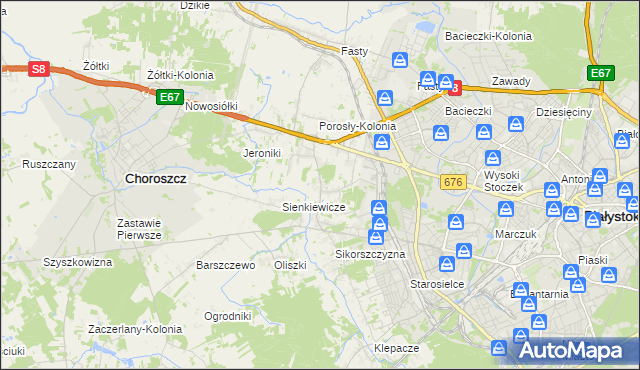 mapa Porosły, Porosły na mapie Targeo