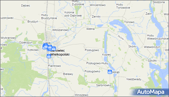 mapa Posługowo, Posługowo na mapie Targeo