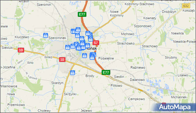 mapa Poświętne gmina Płońsk, Poświętne gmina Płońsk na mapie Targeo