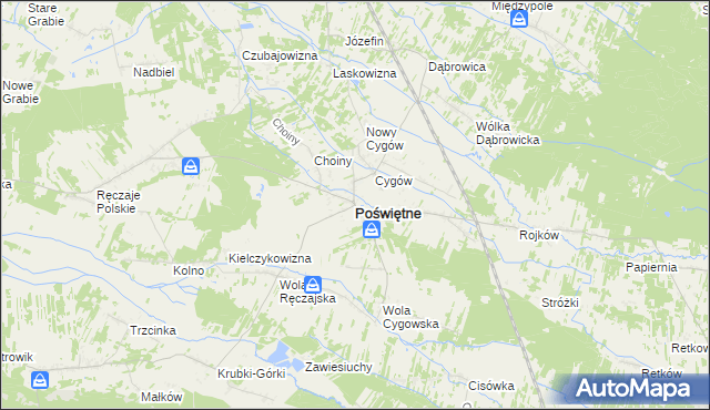 mapa Poświętne powiat wołomiński, Poświętne powiat wołomiński na mapie Targeo