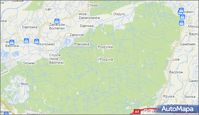 mapa Poszyna, Poszyna na mapie Targeo