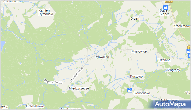 mapa Powalice gmina Sławoborze, Powalice gmina Sławoborze na mapie Targeo