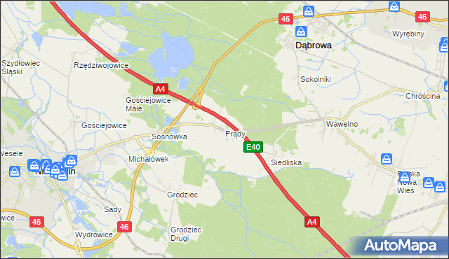 mapa Prądy gmina Dąbrowa, Prądy gmina Dąbrowa na mapie Targeo