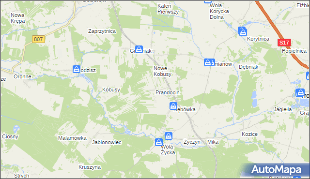 mapa Prandocin gmina Trojanów, Prandocin gmina Trojanów na mapie Targeo