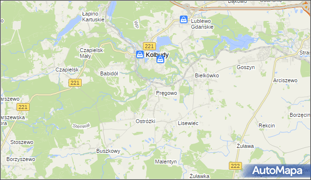 mapa Pręgowo gmina Kolbudy, Pręgowo gmina Kolbudy na mapie Targeo