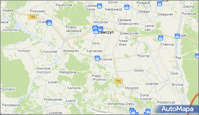 mapa Promnik gmina Strawczyn, Promnik gmina Strawczyn na mapie Targeo