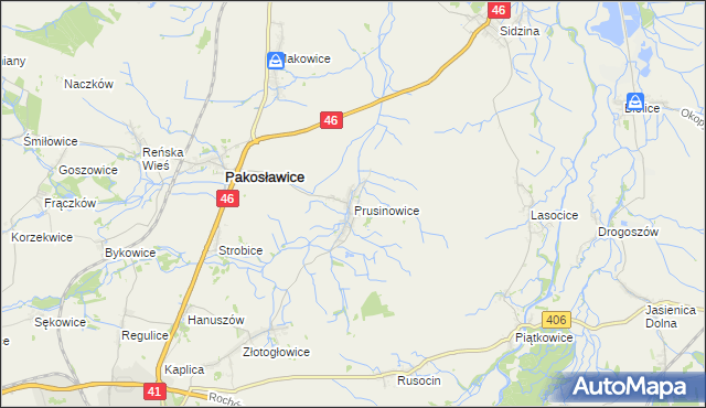 mapa Prusinowice gmina Pakosławice, Prusinowice gmina Pakosławice na mapie Targeo