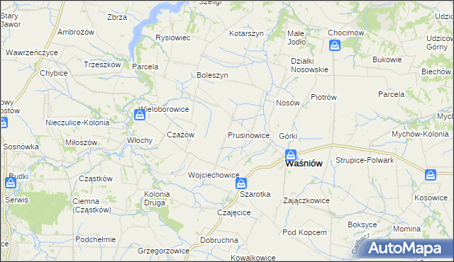 mapa Prusinowice gmina Waśniów, Prusinowice gmina Waśniów na mapie Targeo