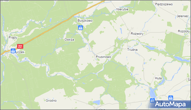 mapa Prusinowo gmina Debrzno, Prusinowo gmina Debrzno na mapie Targeo