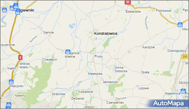 mapa Prusy gmina Kondratowice, Prusy gmina Kondratowice na mapie Targeo