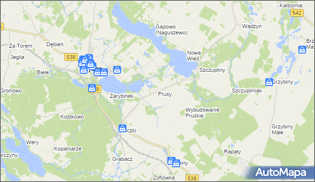 mapa Prusy gmina Rybno, Prusy gmina Rybno na mapie Targeo