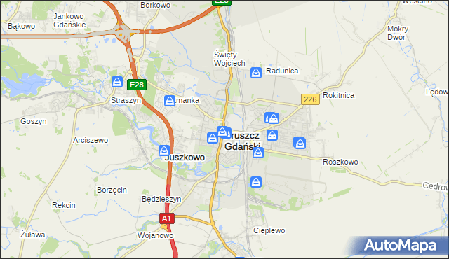 mapa Pruszcz Gdański, Pruszcz Gdański na mapie Targeo