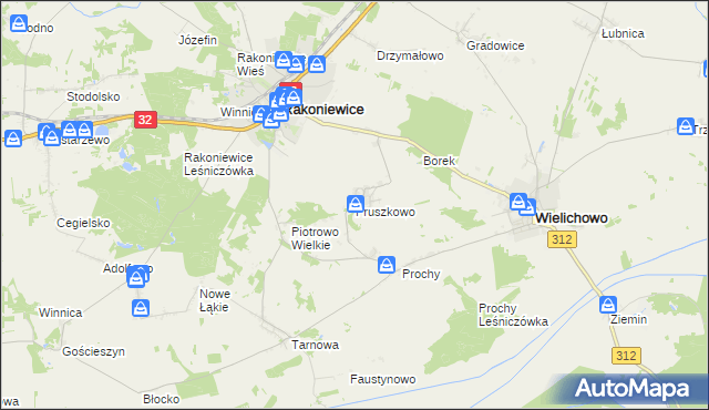 mapa Pruszkowo gmina Wielichowo, Pruszkowo gmina Wielichowo na mapie Targeo