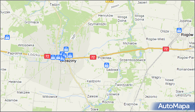 mapa Przecław gmina Brzeziny, Przecław gmina Brzeziny na mapie Targeo