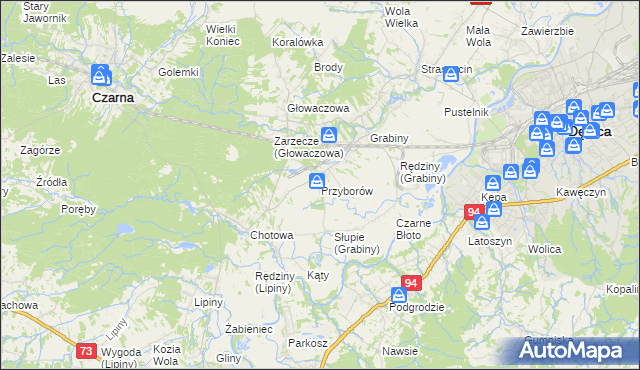 mapa Przyborów gmina Czarna, Przyborów gmina Czarna na mapie Targeo