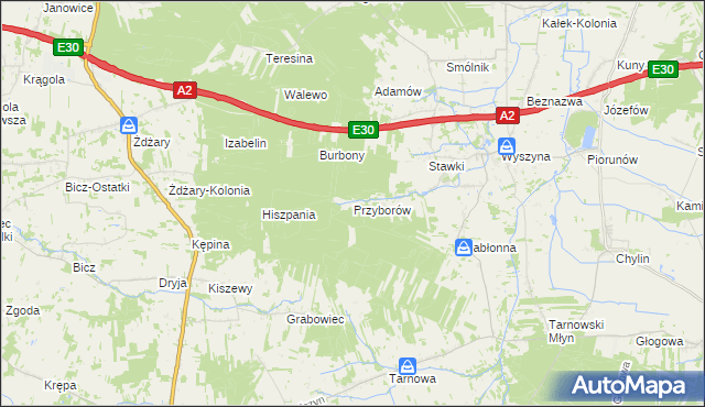 mapa Przyborów gmina Władysławów, Przyborów gmina Władysławów na mapie Targeo