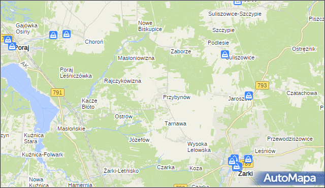 mapa Przybynów, Przybynów na mapie Targeo