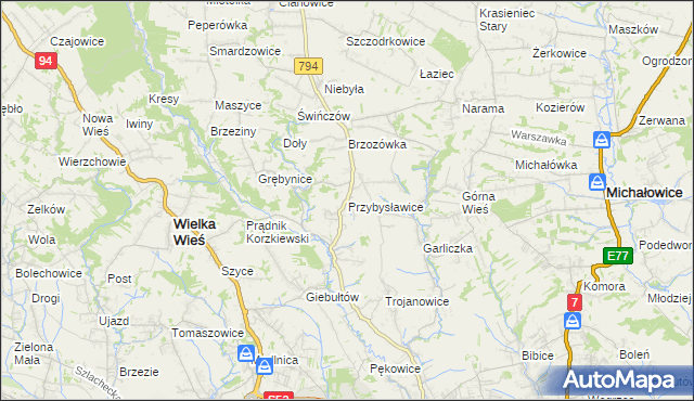 mapa Przybysławice gmina Zielonki, Przybysławice gmina Zielonki na mapie Targeo