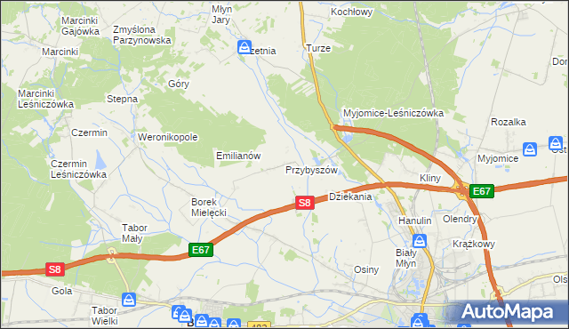mapa Przybyszów gmina Kępno, Przybyszów gmina Kępno na mapie Targeo