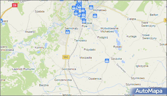 mapa Przydatki gmina Brodnica, Przydatki gmina Brodnica na mapie Targeo