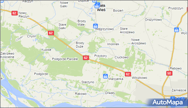 mapa Przykory gmina Mała Wieś, Przykory gmina Mała Wieś na mapie Targeo