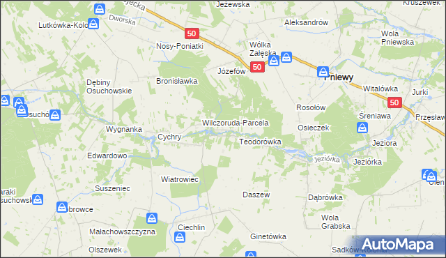 mapa Przykory gmina Pniewy, Przykory gmina Pniewy na mapie Targeo