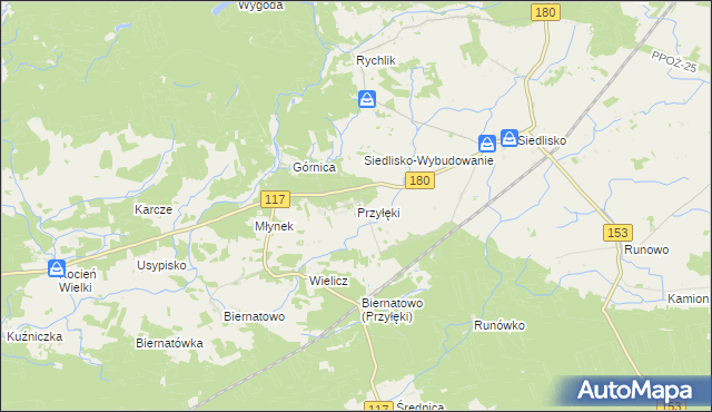 mapa Przyłęki gmina Trzcianka, Przyłęki gmina Trzcianka na mapie Targeo