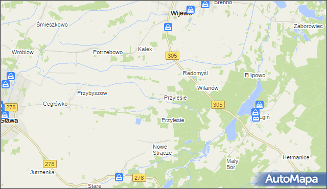 mapa Przylesie gmina Wijewo, Przylesie gmina Wijewo na mapie Targeo