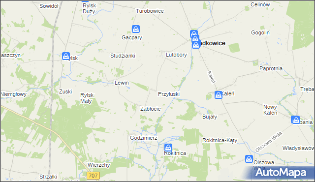 mapa Przyłuski gmina Sadkowice, Przyłuski gmina Sadkowice na mapie Targeo